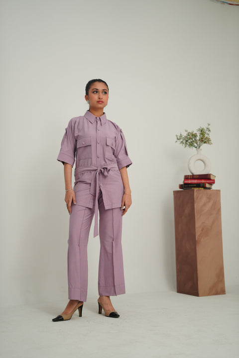 Button Down Belted Top Set — alternate view