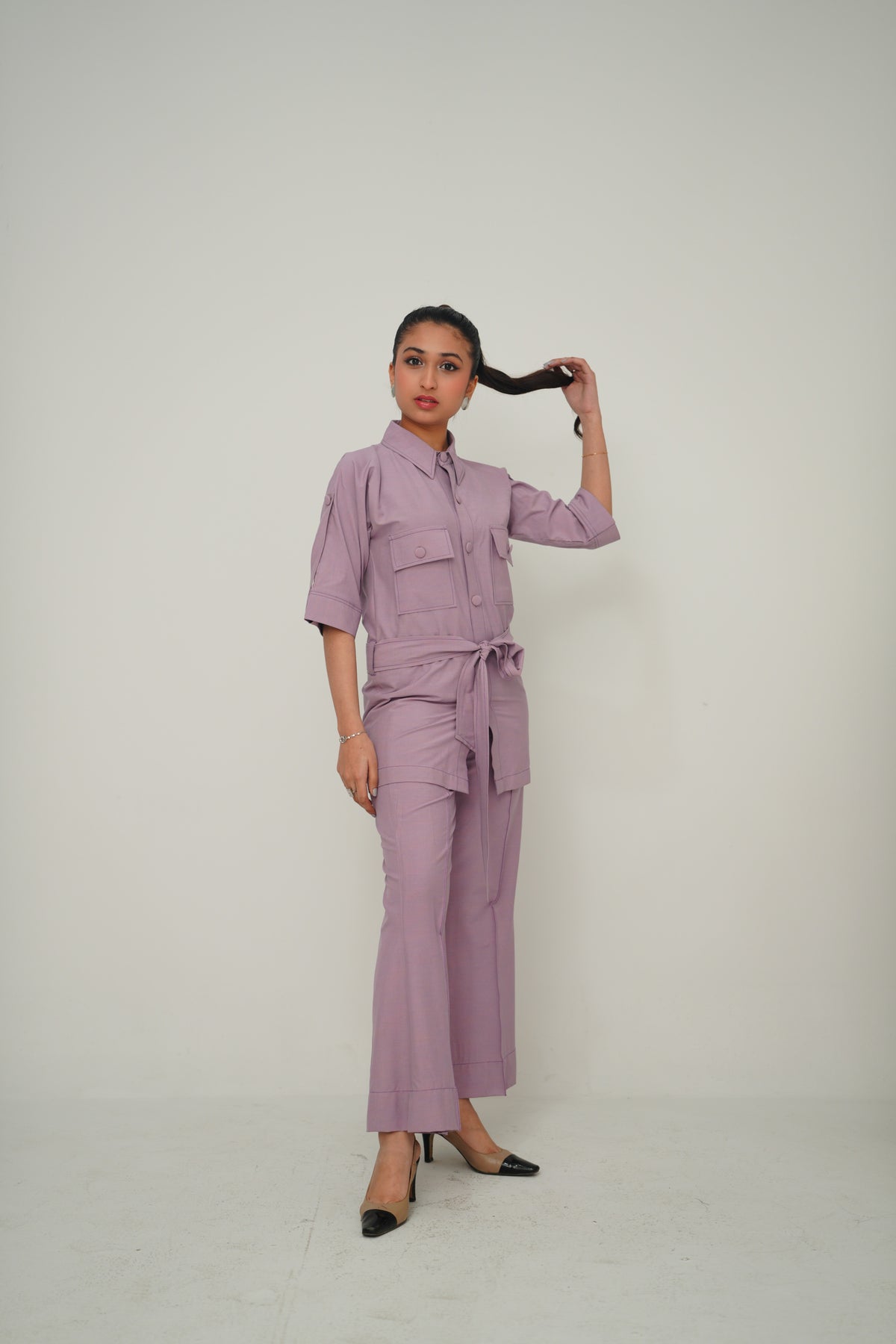Button Down Belted Top Set