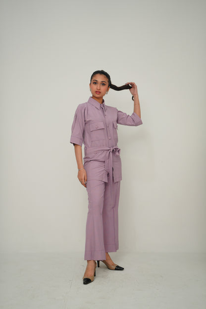Button Down Belted Top Set