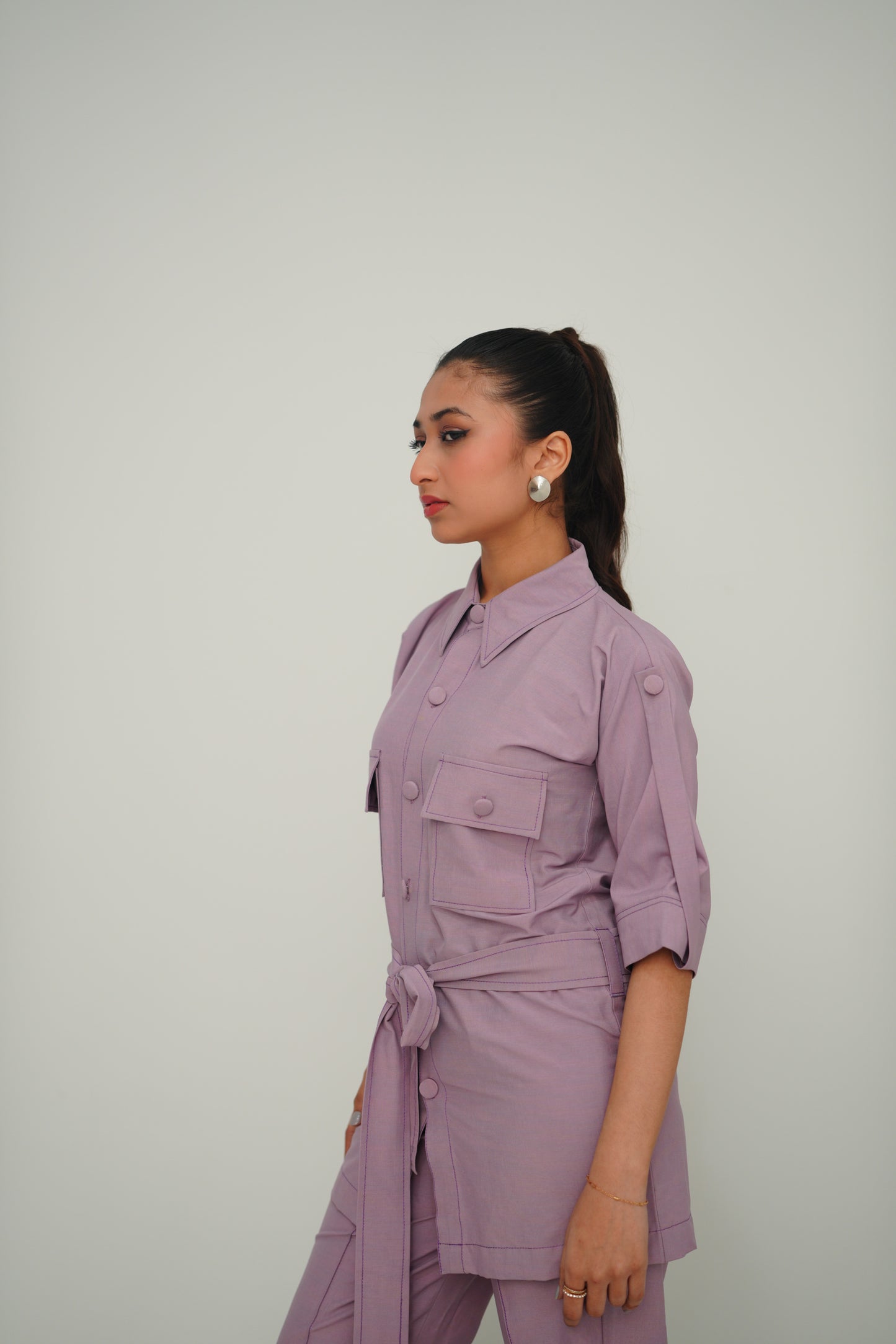 Button Down Belted Top Set