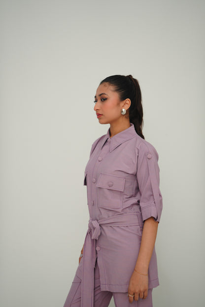 Button Down Belted Top Set