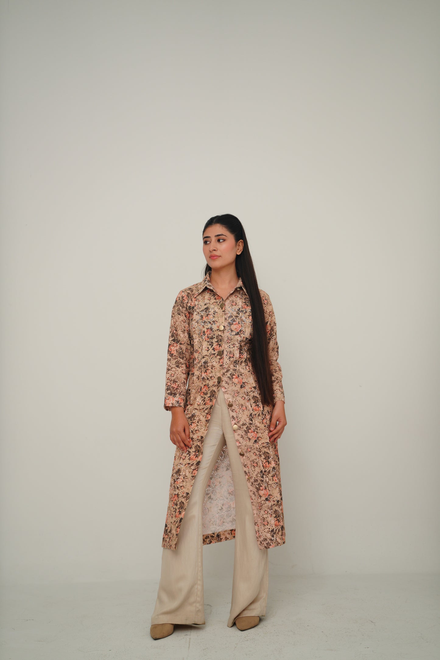 Pleated Schiffli Button Down