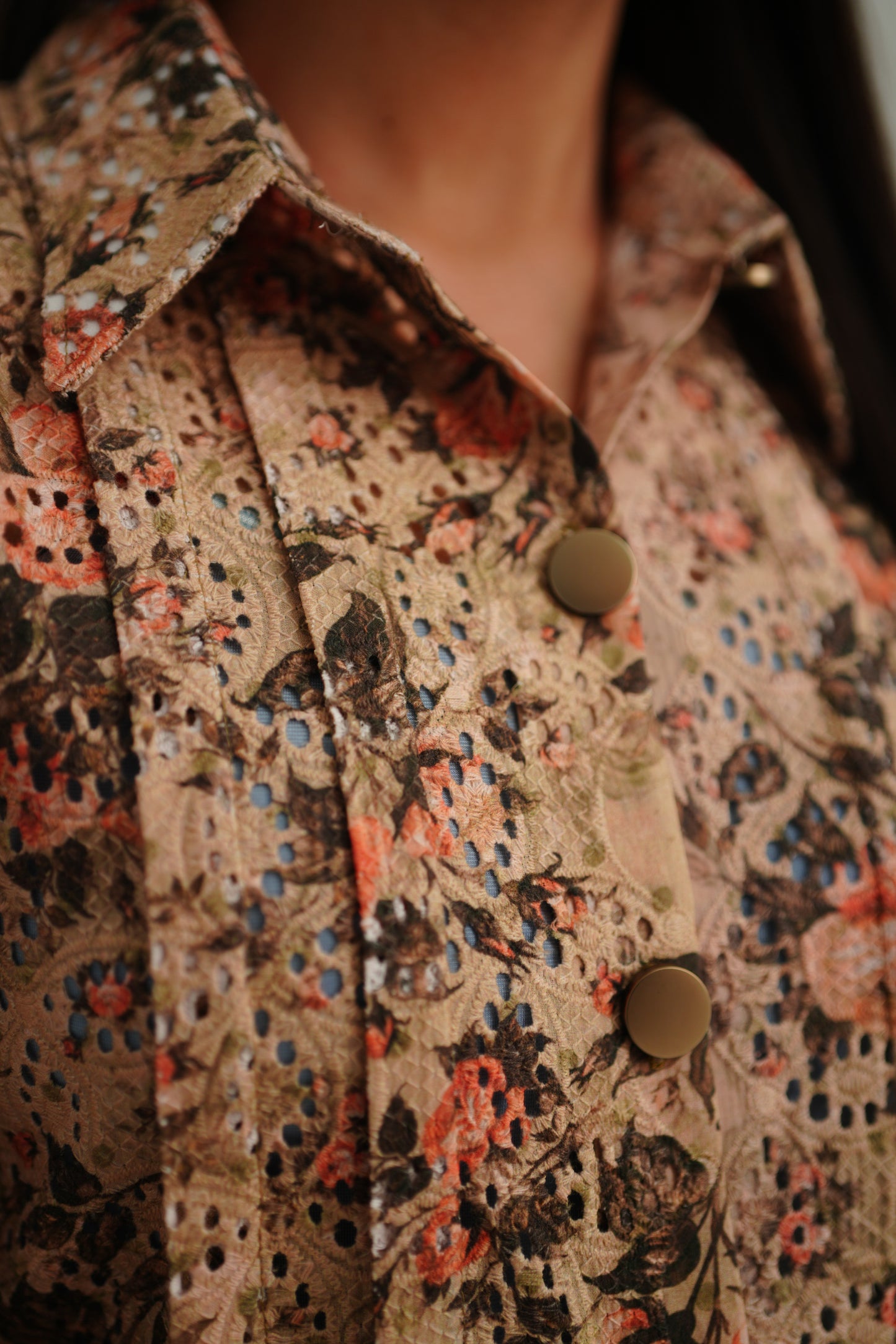 Pleated Schiffli Button Down