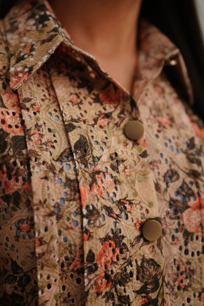Pleated Schiffli Button Down