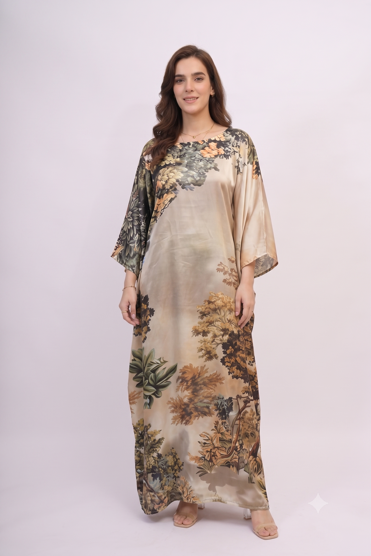 Botanical Print Kaftan — front view
