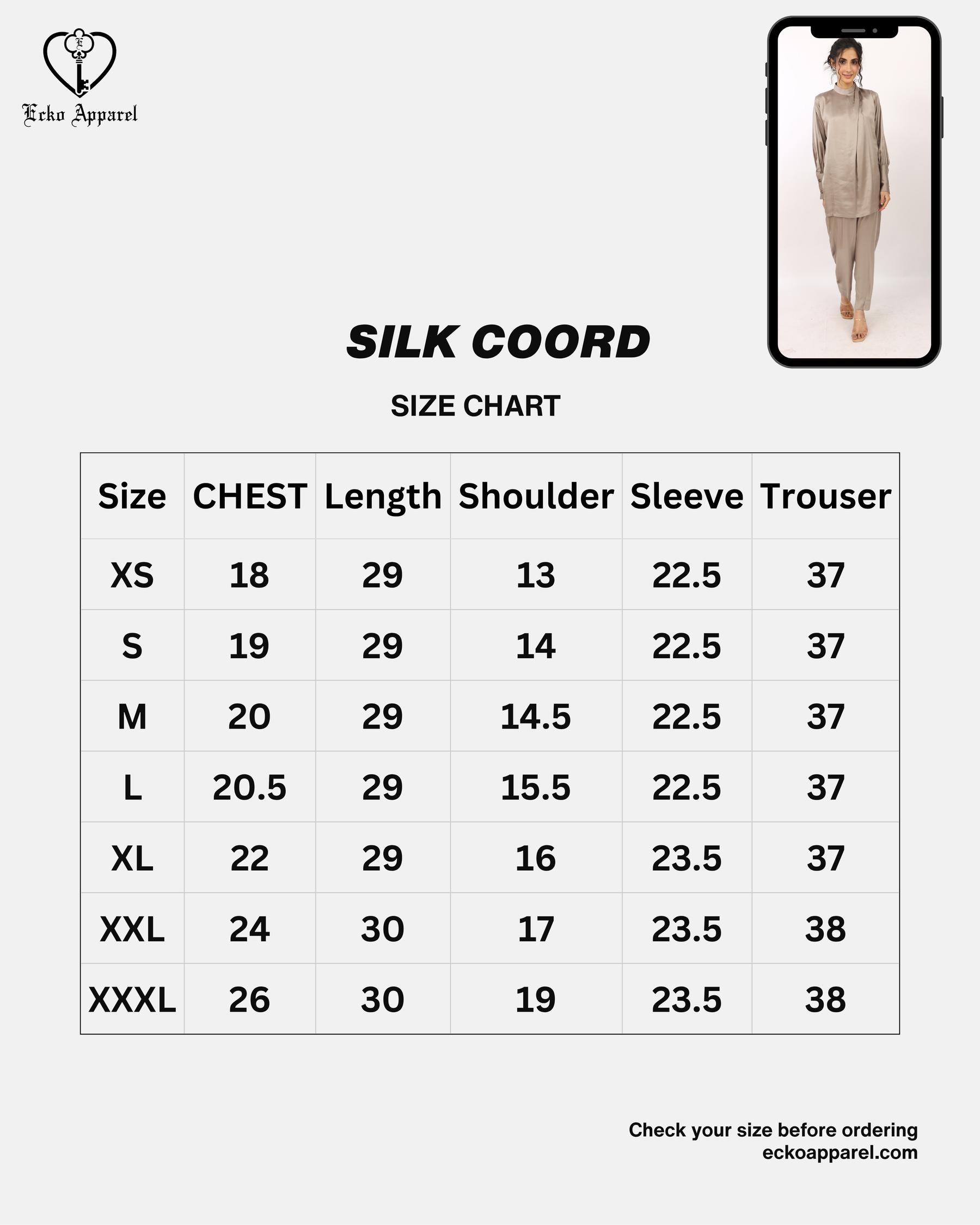 Silk Co-ord size guide